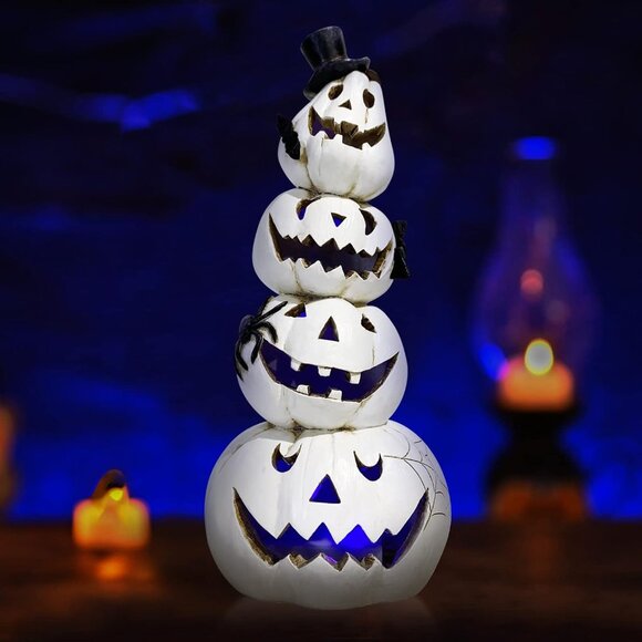 White Stacked Pumpkin Decorations-Indoor Halloween Decor for Table, Window, Gift - Picture 1 of 5
